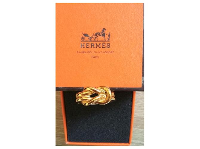 Hermès Anneau de foulard - Noeud marin doré Plaqué or  ref.783527