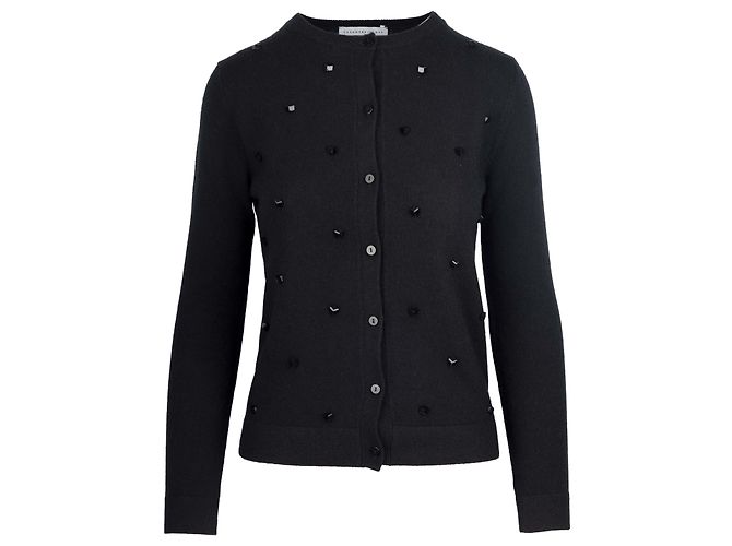 Autre Marque CashmereInLove Cardigan mit Schmucksteinen Schwarz