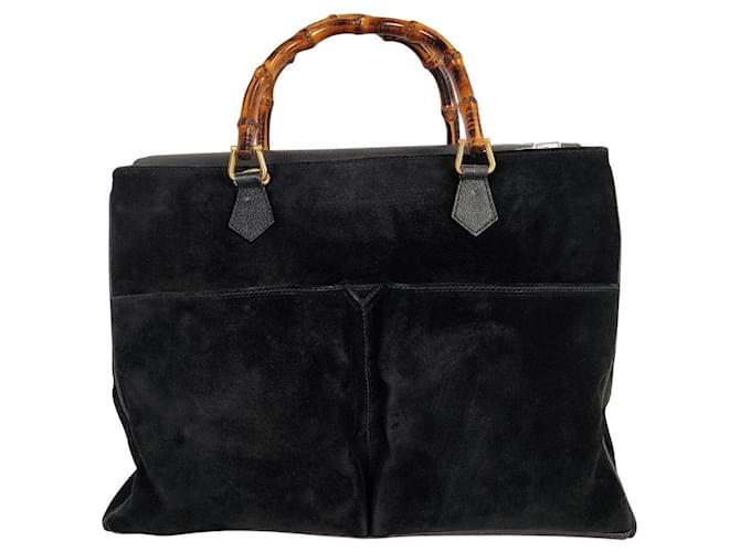 Sac à Main Gucci Bamboo en Daim Noir  ref.783573