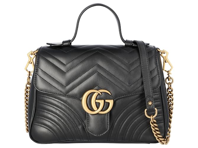 Black Chevron Leather GG Marmont Mini Top Handle Bag