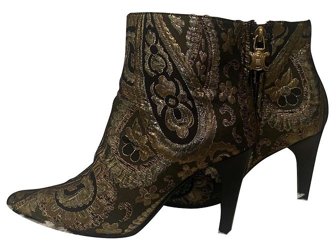 Botas Celine Daoust Castanhas de Lona e Couro Marrom