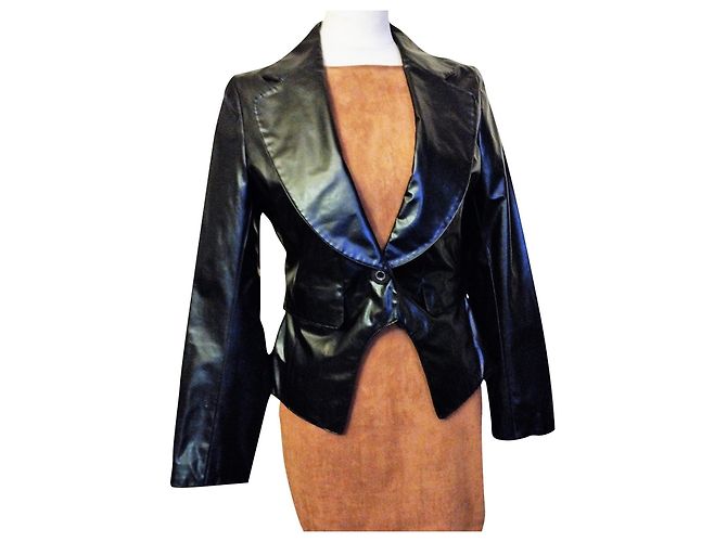 MARC JACOBS JACKET GLAM ROCK SILK VINYL LEATHER LOOK TL Black