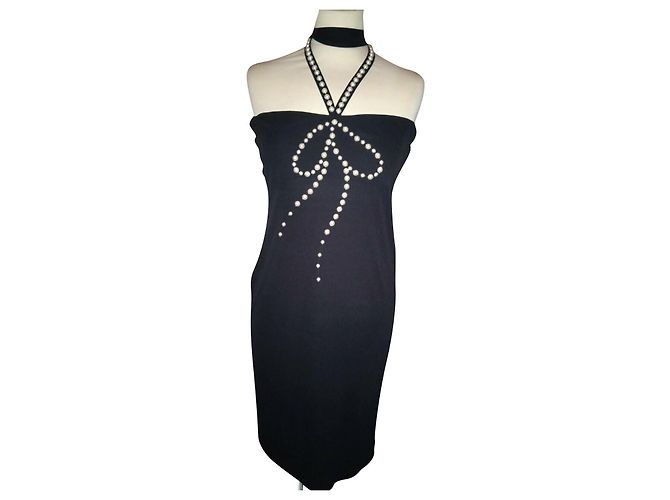 Love Moschino MOSCHINO BUSTIER KLEID ABEND SEIDE PERLPERLEN T 38/40 Schwarz
