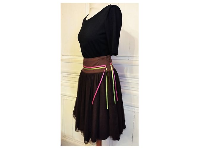 KENZO GONNA foderata GONNA TULLE BALLERINA LACCI T 34/36 Marrone scuro