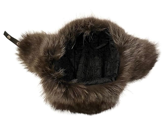 Autre Marque Chapéu trapper de couro acolchoado e pele preto e cinza