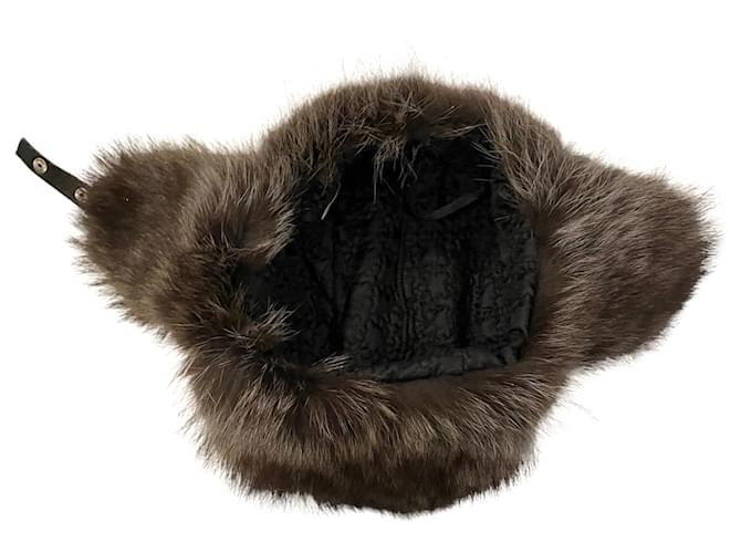 Autre Marque Hats Black Grey Leather Fur  ref.784236