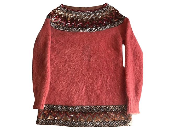 Pull long rose en mohair et sequins Alberta Ferretti