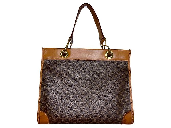 Borsa a mano Céline Triomphe Macadam Marrone Tela e Pelle Marrone scuro