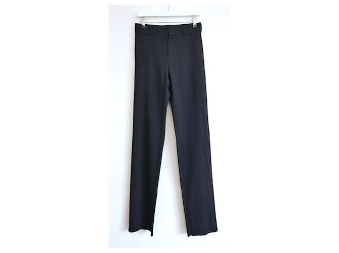 Vêtements d'automne 2021 Pantalon bleu marine à fines rayures Viscose  ref.784345
