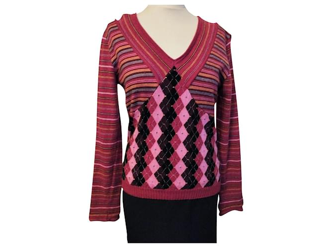 CHRISTIAN LACROIX WOOL SWEATER TRENDY BAYADERE LOSANGES S XL OR 38/40 Multiple colors  ref.784383