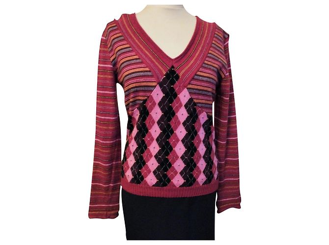 CHRISTIAN LACROIX WOLLPULLOVER TRENDY BAYADERE LOSANGES S XL ODER 38/40 Mehrfarben