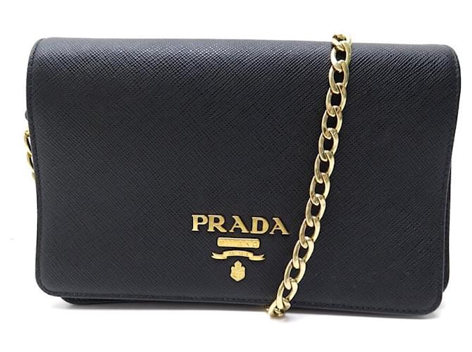 Prada, Bags, Prada Saffiano Chain Black Leather Shoulder Bag