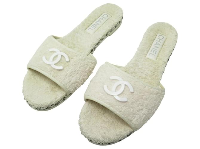 CHANEL SHOES MULES SANDALS IN TERRY CLOTH 40 BLANC WHITE SANDALS   - Joli Closet