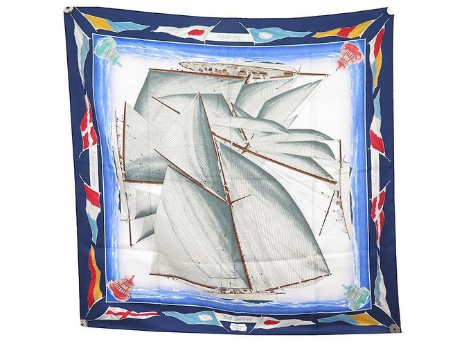 Hermès HERMES VENT PORTANT SCIARPA YANNICK MANIER CARRE 90 SETA SCIARPA IN SETA BLU