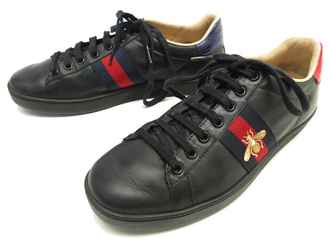 GUCCI EMBROIDERED ACE sneakers SHOES 429446 37 IT 38 EN BLACK LEATHER  SNEAKERS ref.784738 - Joli Closet