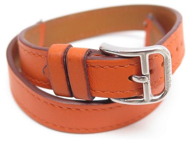 Hermès NEW HERMES STRAP FOR CAPE COD PM lined TOUR WATCH IN ORANGE LEATHER