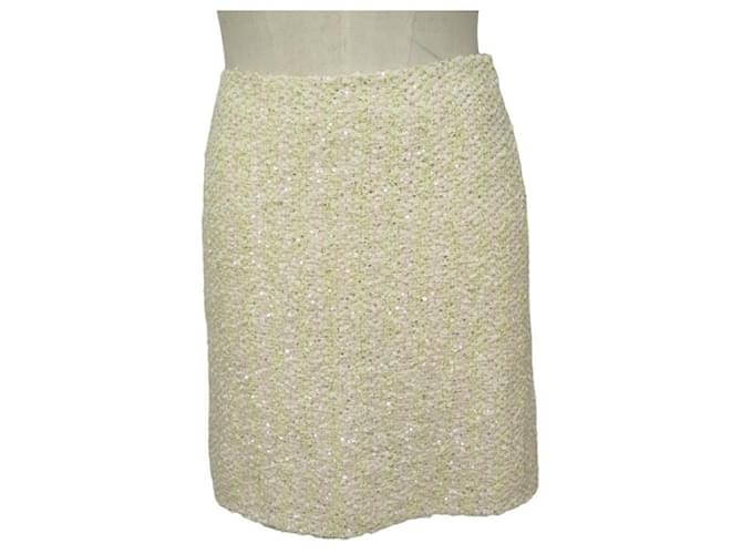 JUPE CHANEL 2023 T M 40 A SEQUINS P74762 V65510 JAUNE & BEIGE YELLOW SKIRT  ref.784781