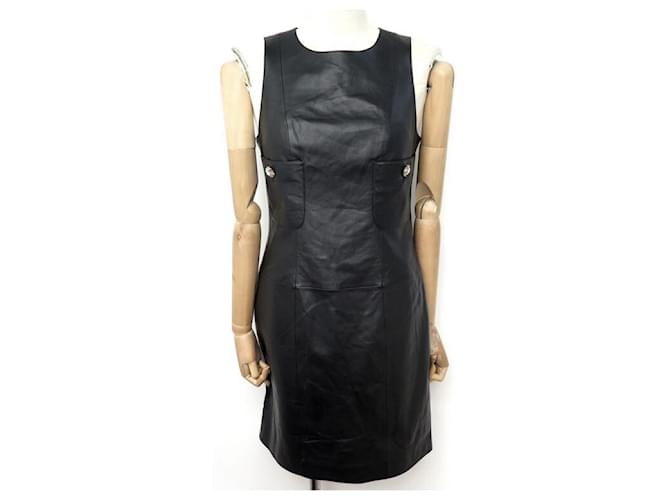 NEW CHANEL SLEEVELESS DRESS P73727 38 M BLACK LEATHER GRIPOIX LEATHER DRESS  ref.784787