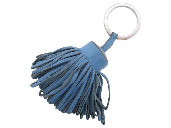 Hermès HERMES CARMEN KEYRING IN BLUE LAMB LEATHER POMPON HOLDER KEY RING  ref.784826