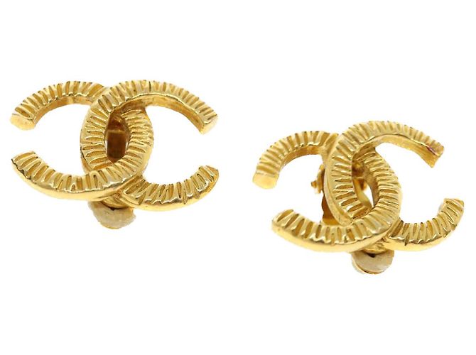 CHANEL COCO Marchio Orecchino metallo Oro CC Auth fm1999 D'oro