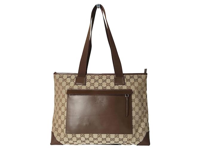 Gucci Large Vintage Canvas & Leather Tote in Brown