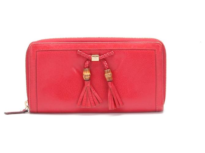 Carteira Continental de Couro Gucci Bamboo Tassel Couro Longa 269991 em Muito Bom Estado Vermelho  ref.785532