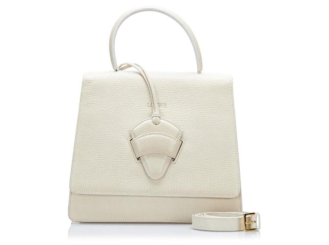 Loewe Leather Barcelona Handbag Bolsa de couro em bom estado Branco  ref.785582