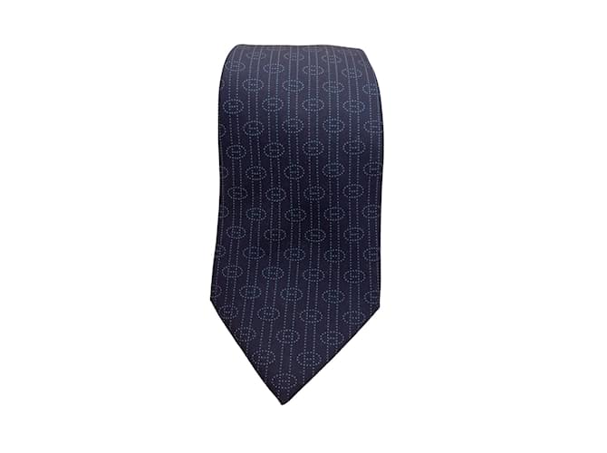 Corbata con monograma Hermès en seda azul marino  ref.785701