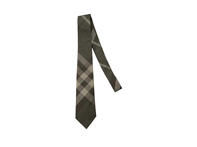 Tartan Burberry corbata de seda gris y negra Negro  ref.785702