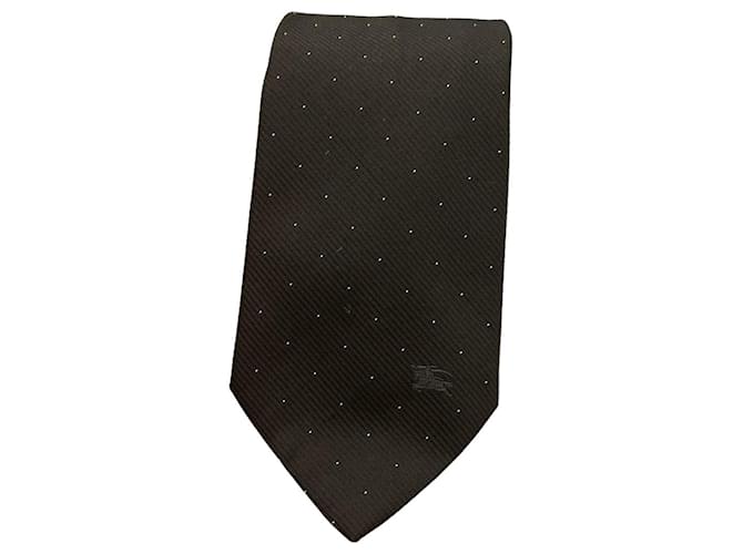 Burberry black silk tie with ivory polka dots Cream  ref.785759