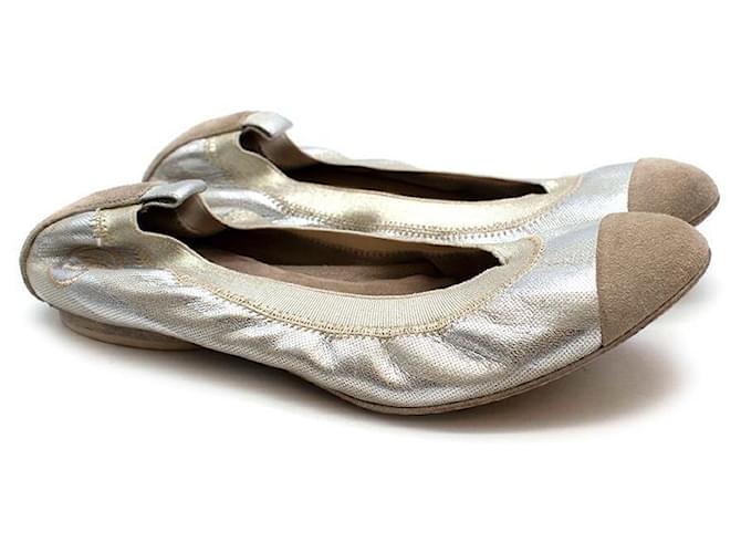 Chanel Silver & Gold Stretch Ballerina Pumps Silvery Metallic Leather  ref.785772
