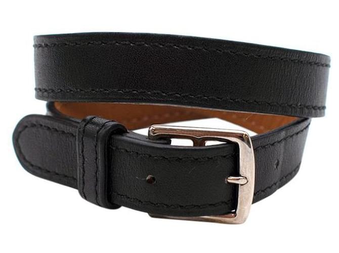 Hermès Bracelet Wrap Cuir Noir PHW  ref.785781