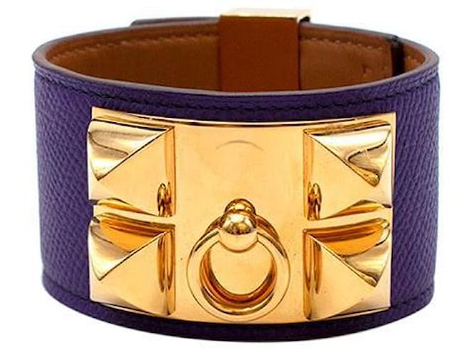 Ring Hermès Ultraviolet Collier De Chien Cuff GHW Purple Leather  ref.785843