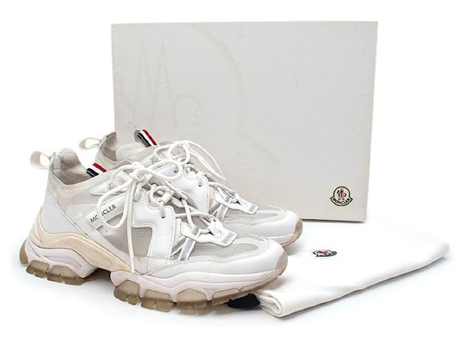 Moncler Weiße Mesh & Leder Leave No Trace Mid Sneakers  ref.785850