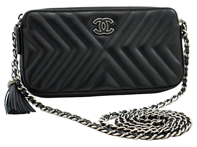 Wallet On Chain Portafoglio Chanel su catena Nero Pelle  ref.786233