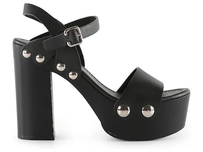 Sandalias con zuecos de plataforma de cuero negro de Prada  ref.786685