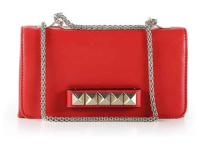 Valentino Garavani Valentino Red Leather Rockstud Va Va Voom Clutch Bag  With Chain ref.786746 - Joli Closet