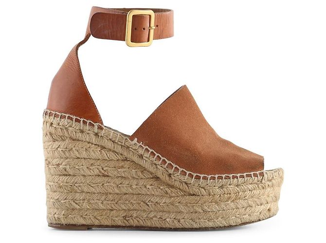 Chloé Chloe - Sandales compensées espadrilles en daim marron clair