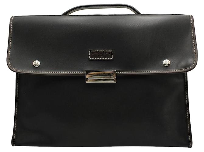 Longchamp Schwarze Aktentasche mit silberner Hardware Leinwand  ref.786775