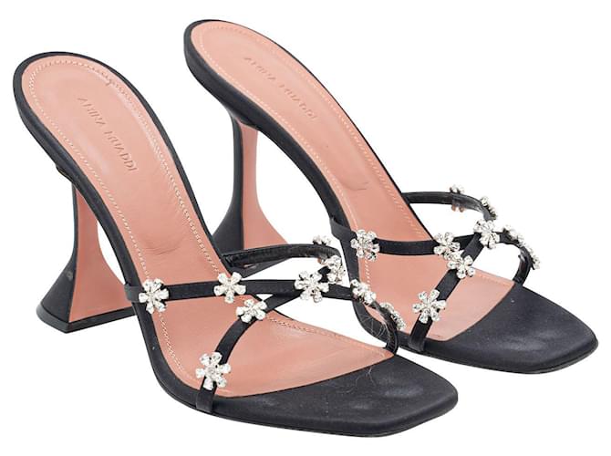 Amina Muaddi Crystal-embellished Strap-detail Sandals Black Leather  ref.786809