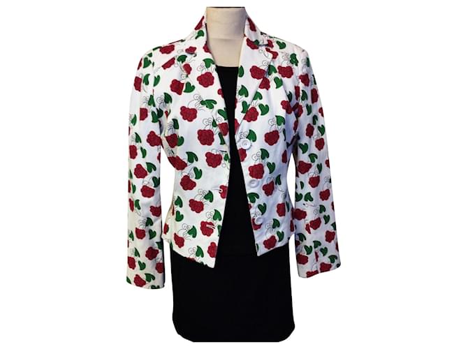 MOSCHINO JACKET LIPS EAT ME 3 BUTTONS MULTISIGLES RASPBERRY HEARTS T 42 Multiple colors Cotton  ref.786867