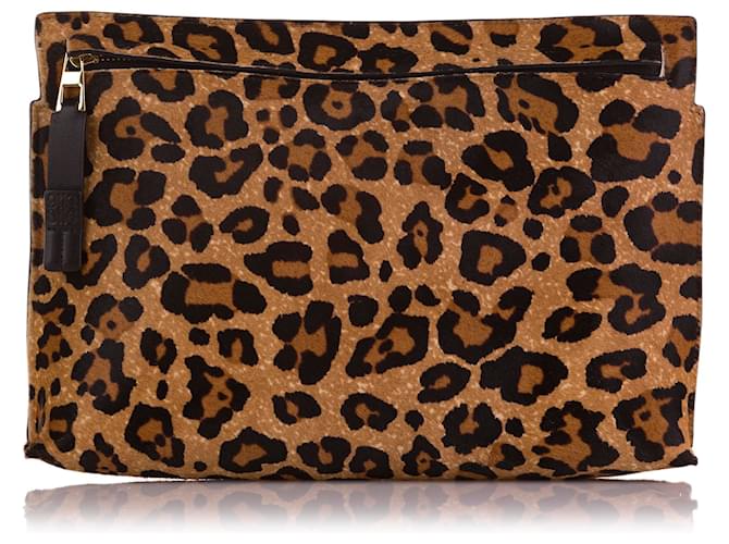 Loewe Brown Leopard Print Pony Hair T Pouch