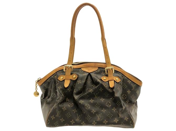 LOUIS VUITTON Monogram Tivoli GM Gold Buckle Handle Bag Brown