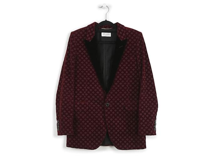 Saint Laurent Burgundy & Black Velvet/Cotton Embroidered Blazer Dark red  ref.787027