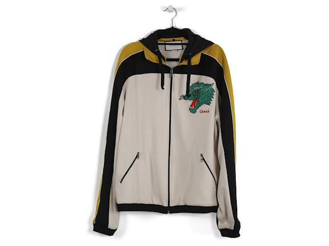 Gucci Beige/Black/Mustard Cotton "Privilegium Perpetuum" Hooded Track Jacket Multiple colors Polyester  ref.787053