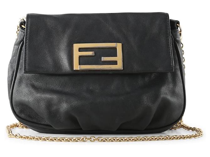 Fendi Baguette Chain Ff Leather Large Bag in Black