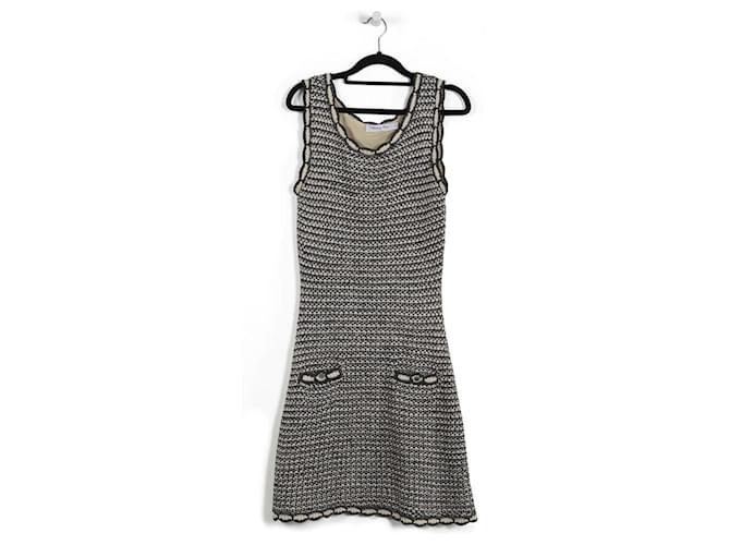 Christian Dior Grey & Off-White Woven Silk/Wool Sleeveless Mini Dress  ref.787126