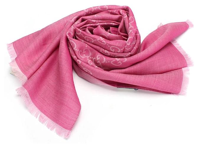 Gucci GG Wool and Silk Scarf Pink  ref.787779