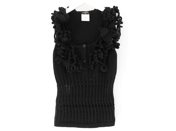 CHANEL Fall 2007 Pull sans manches orné Noir