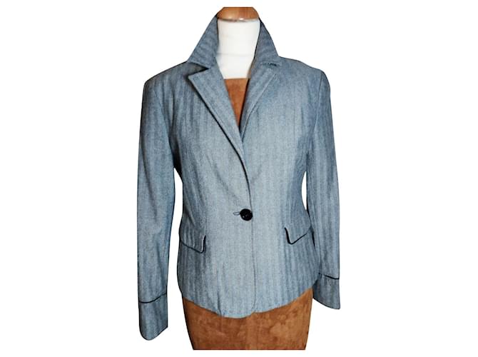 Cerruti 1881 CERRUTI GIACCA TRENDY SPINA DI PESCE LANA TWEED T40/42 Grigio Cotone  ref.787967